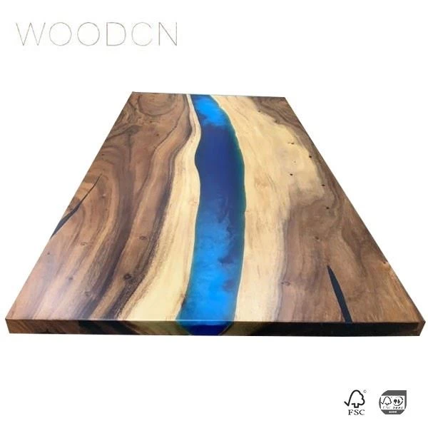 Solid Walnut Wood Beach Resin Dining Table For Sale